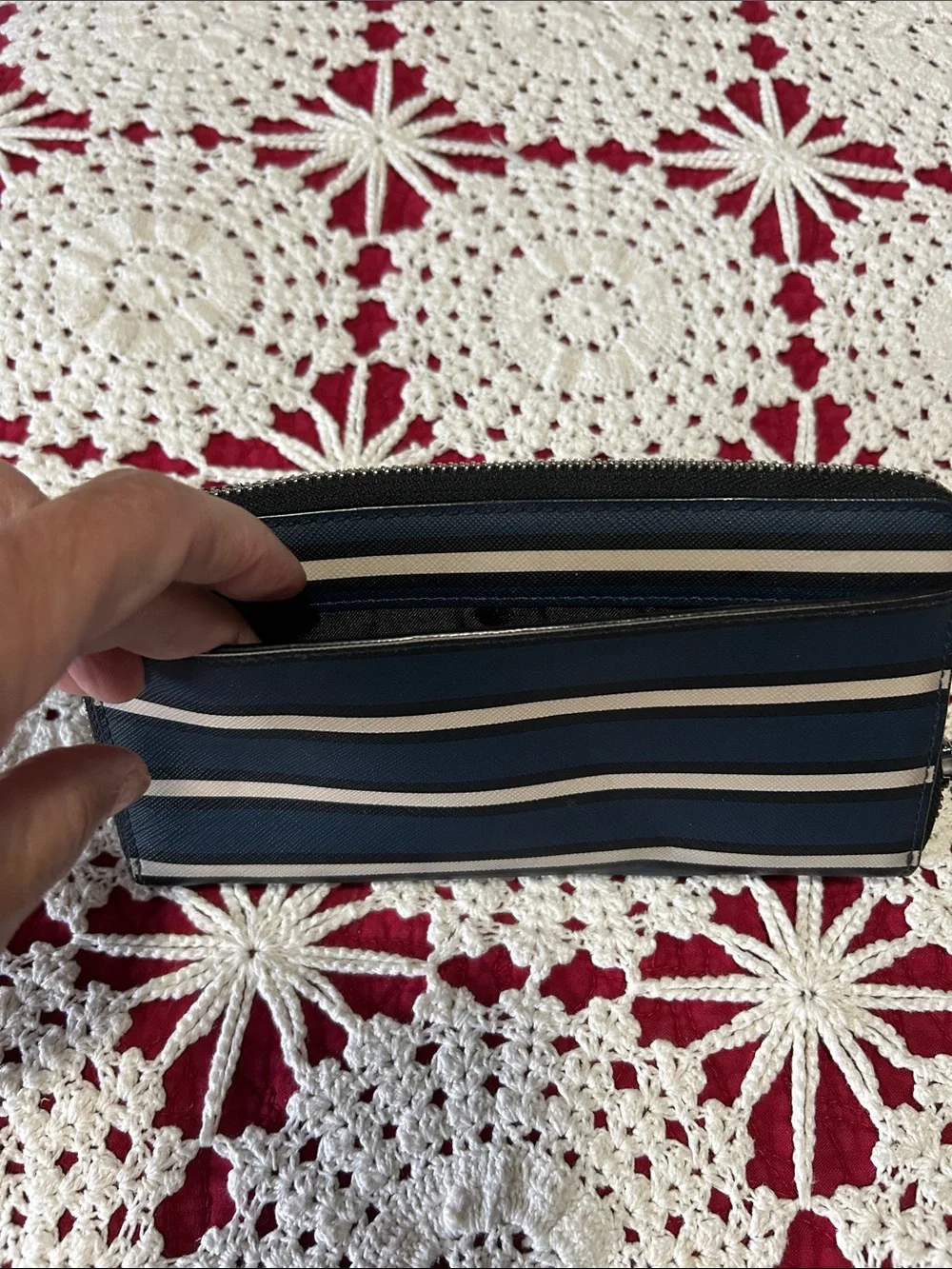 kate spade Navy and Cream Vertical Stripe Zip Wallet